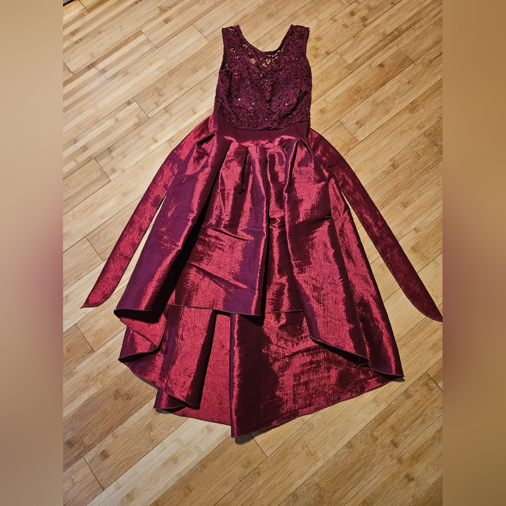 Burgundy long back short front dress